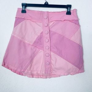 Loveshackfancy LSF S Cayde Jean Denim Mini Skirt Pastel Pink Cotton y2k